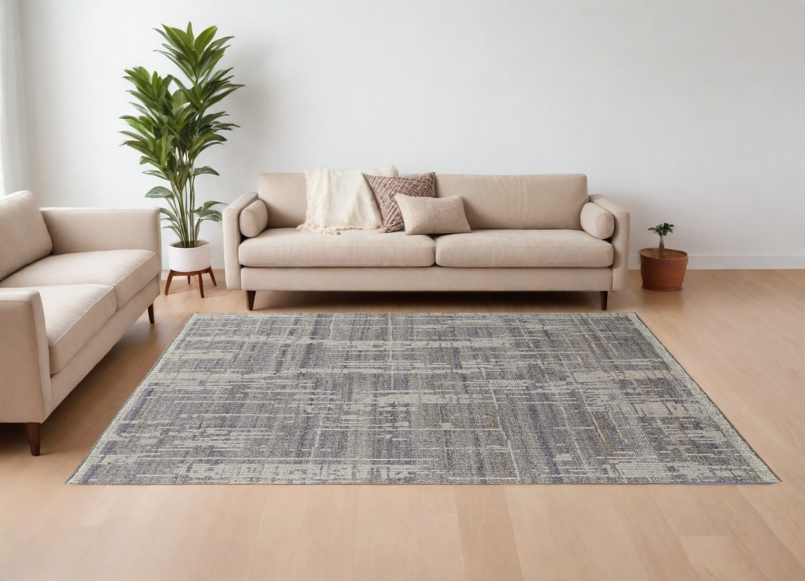566424 8 x 12 ft. Wool Abstract Hand Knotted Worn Faded Rectangle Area Rug, Gray & Ivory