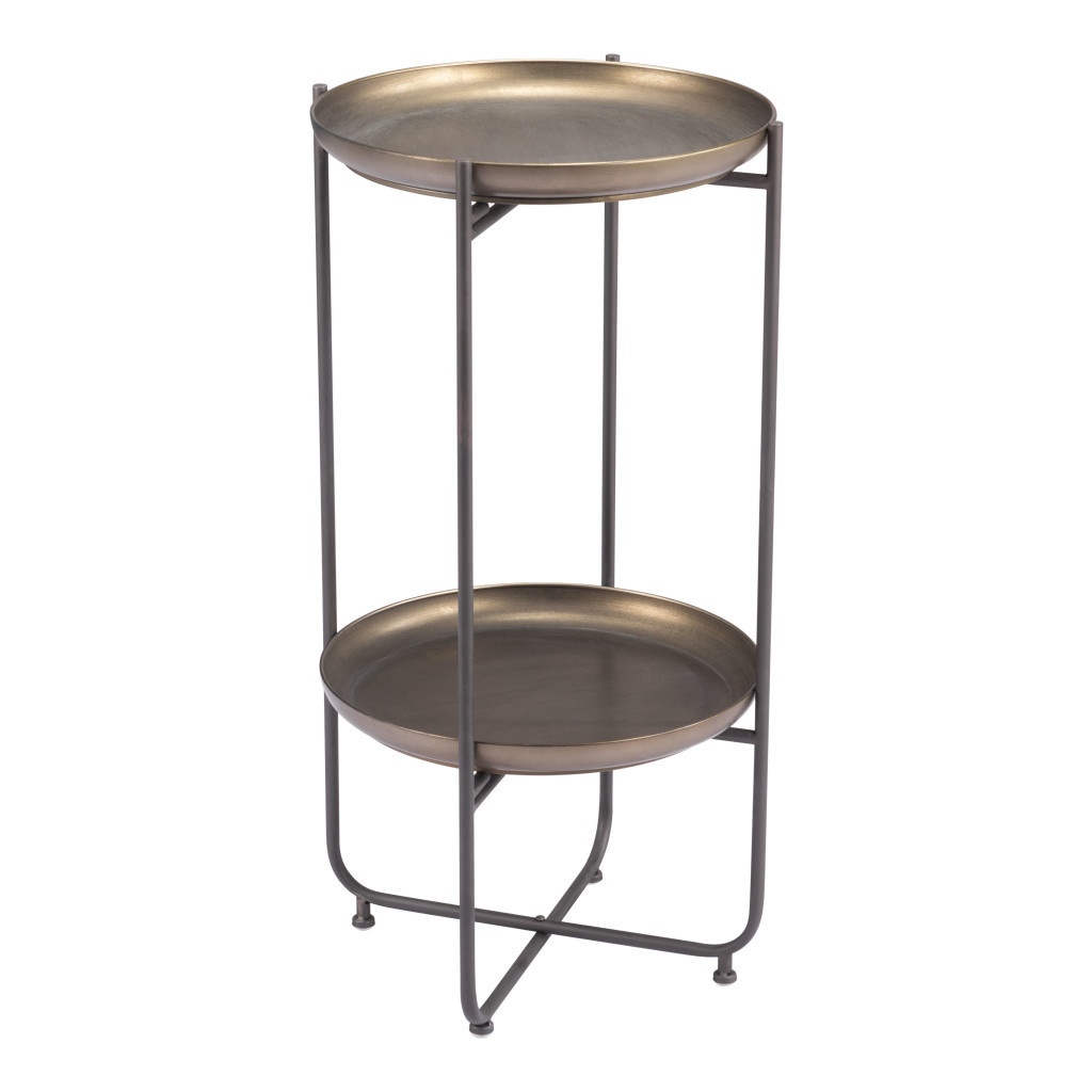 572180 32 in. Bronze & Gray Steel Round Pedestal End Table