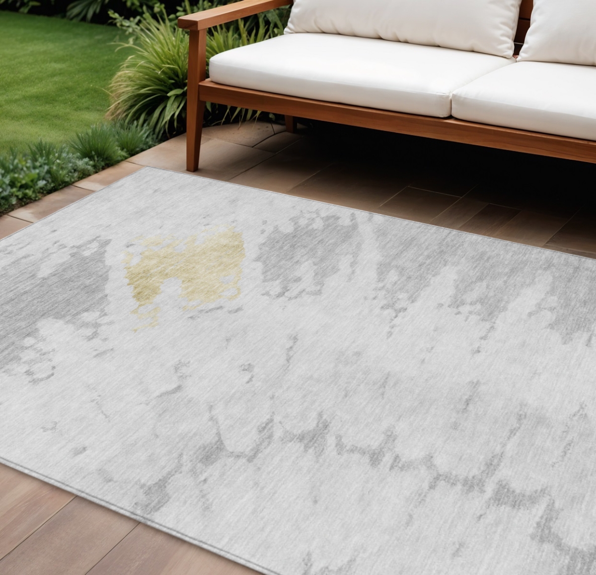 578315 10 x 14 ft. Abstract Washable Indoor & Outdoor Rectangle Area Rug, Silver, Gray & Ivory
