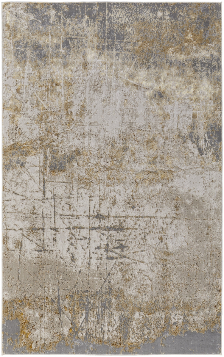 566604 10 x 13 ft. Abstract Power Loom Worn Faded Rectangle Area Rug, Ivory, Gray & Brown