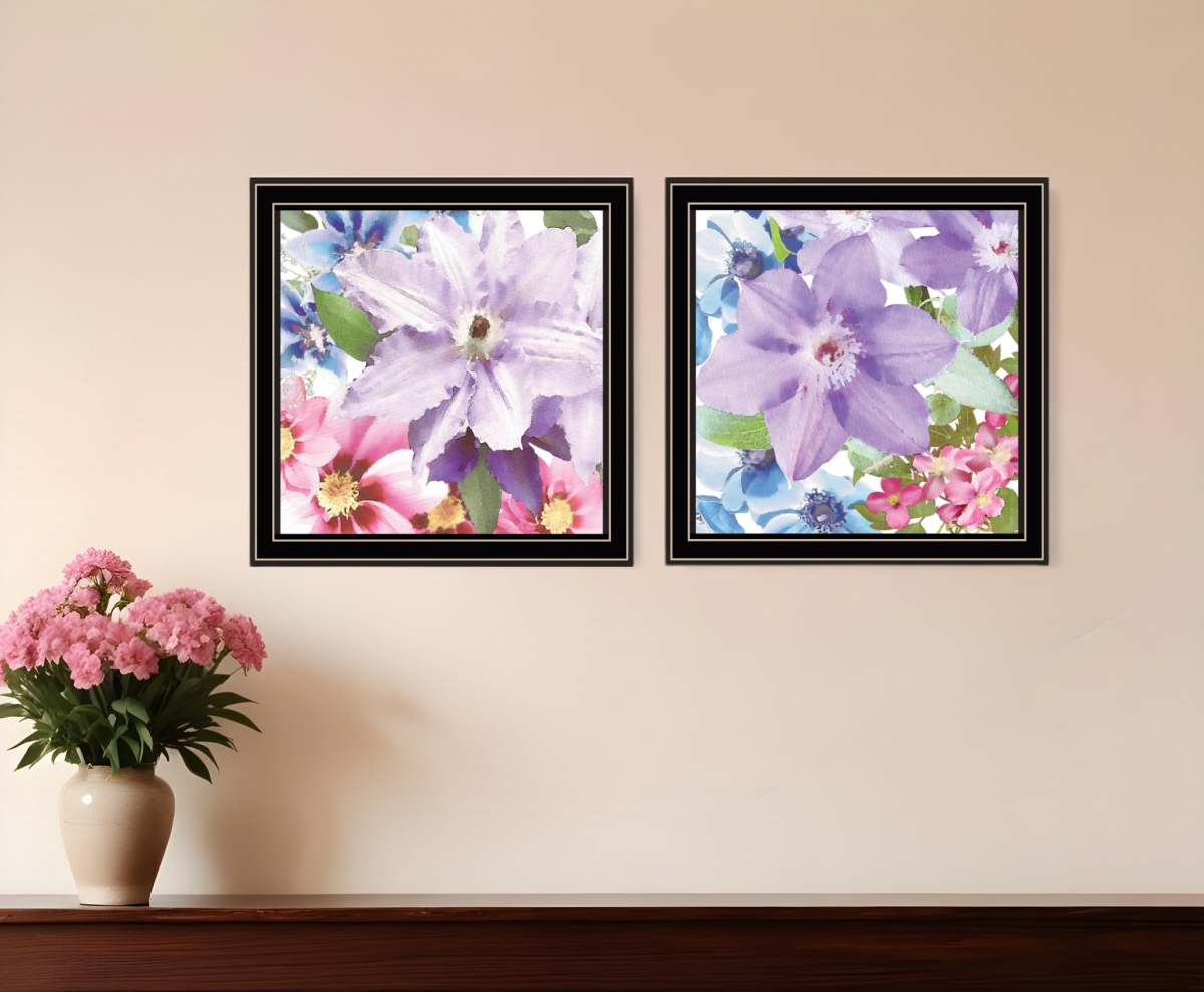 408168 Clematis Black Framed Print Wall Art - Set of 2