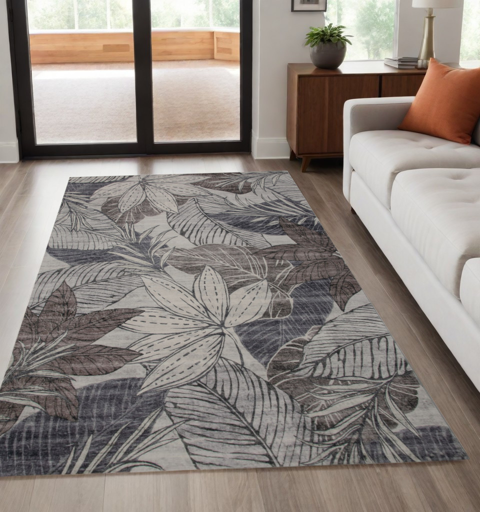 530580 5 x 8 ft. Floral Distressed Rectangle Area Rug, Gray & Brown