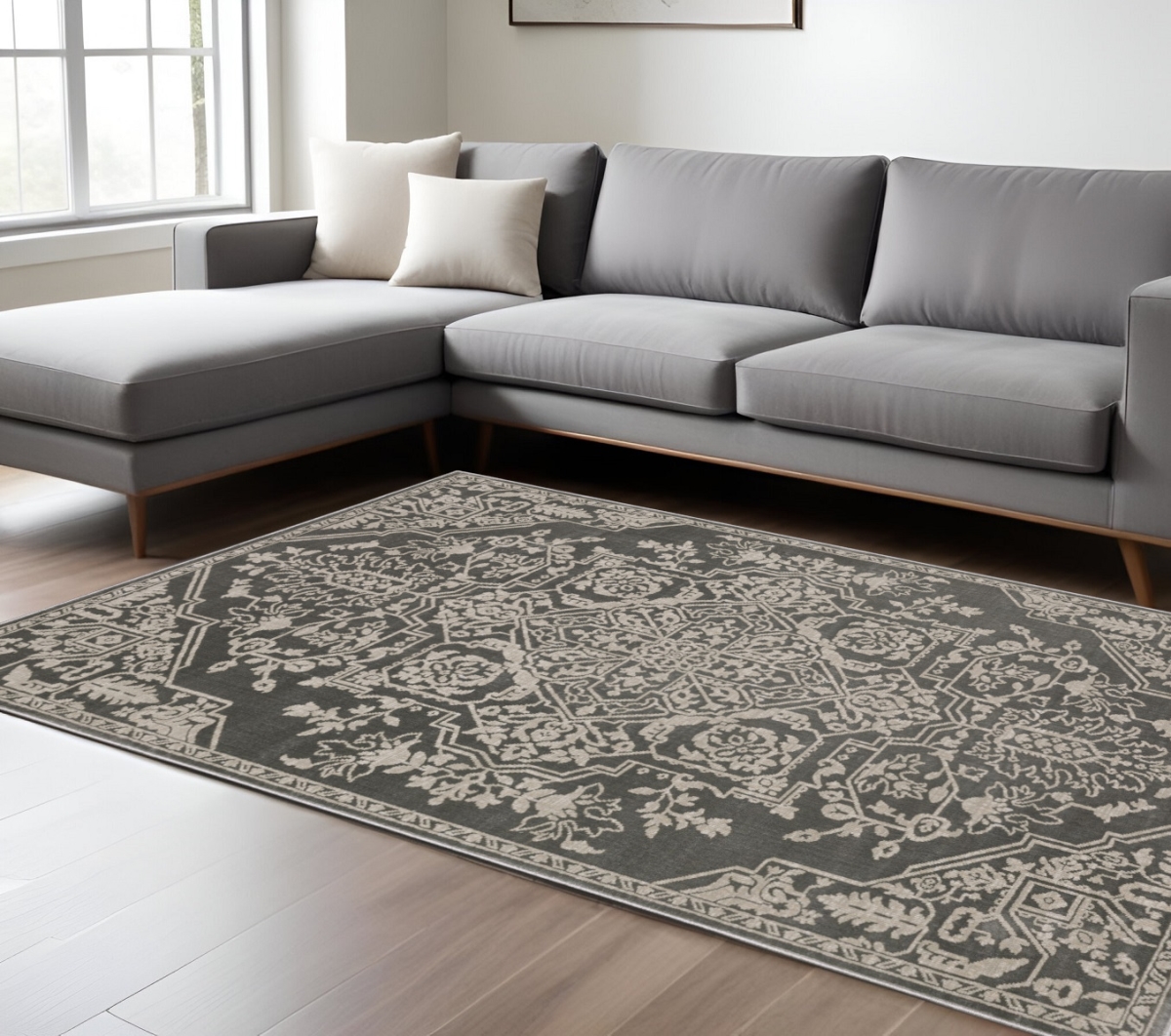 575588 7 x 10 ft. Oriental Rectangle Area Rug, Gray & Light Gray