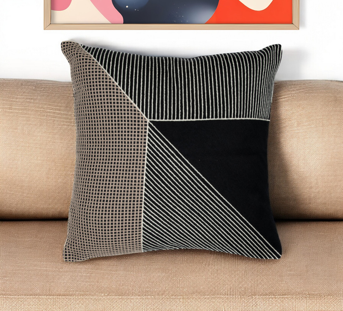Geometric Cotton Throw Pillow - Black & White - 24 in. - Soft & Durable