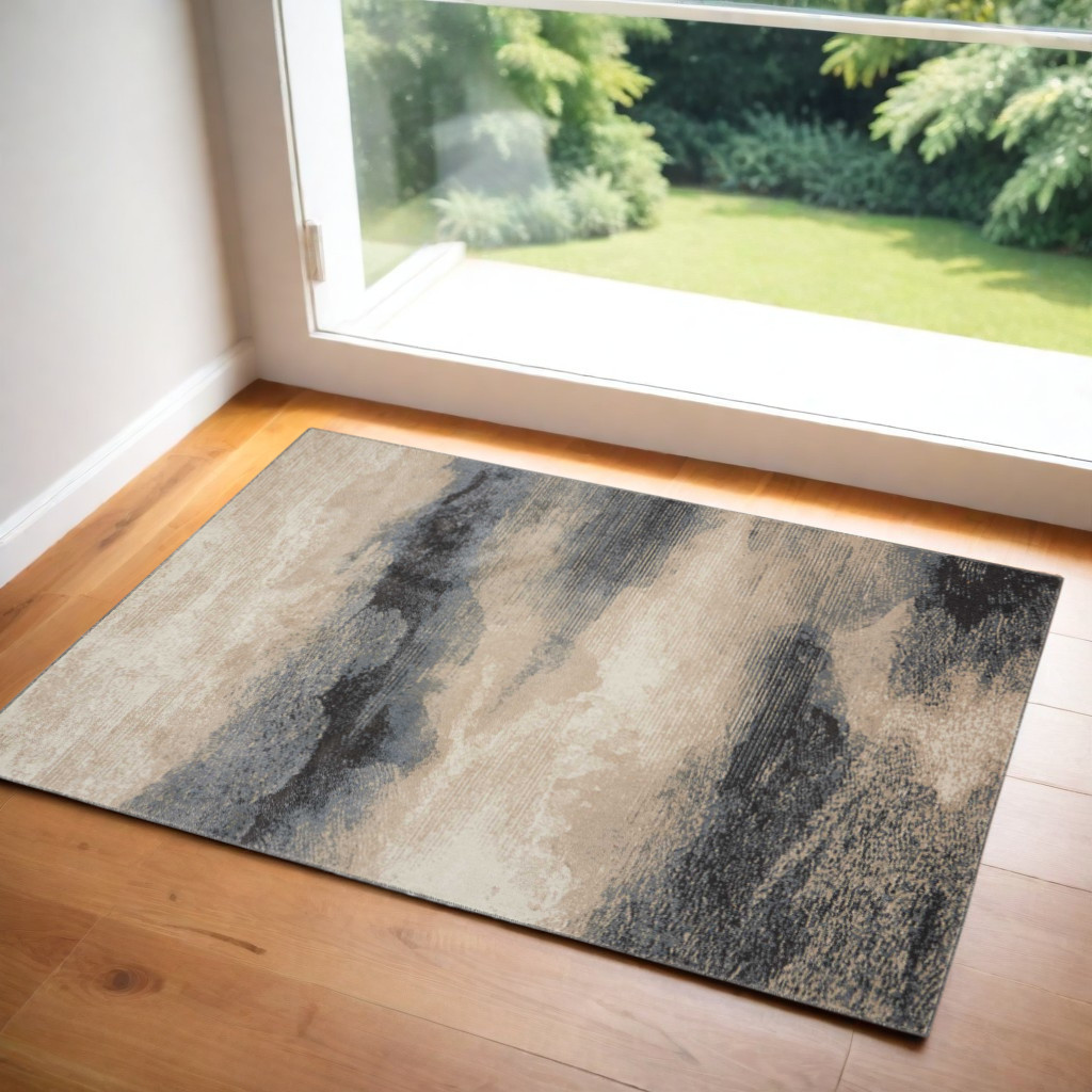 552800 2 x 4 ft. Abstract Rectangle Area Rug, Gray, Black & Beige