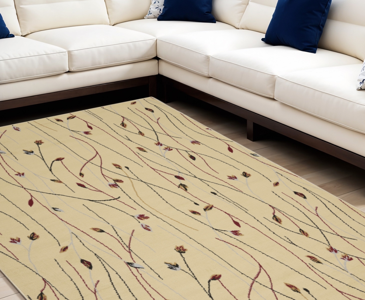 545408 8 x 10 ft. Floral Power Loom Rectangle Area Rug, Beige & Black