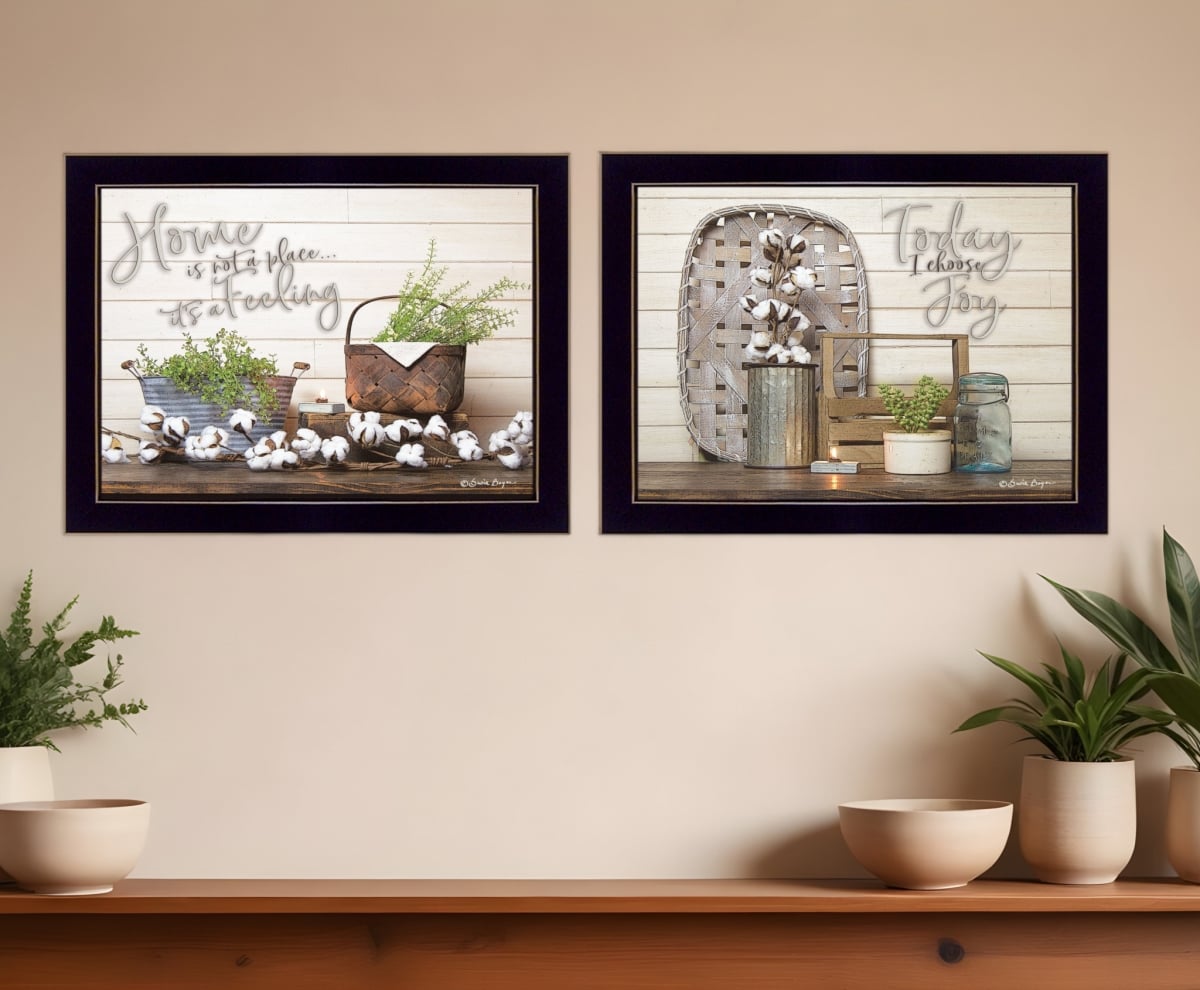 407923 Modern Choose Joy Black Framed Print Wall Art - Set of 2