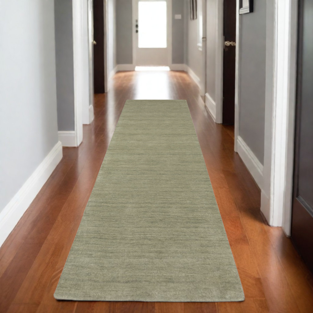 575657 8 ft. Wool Hand Tufted Runner Rug, Sage & Green