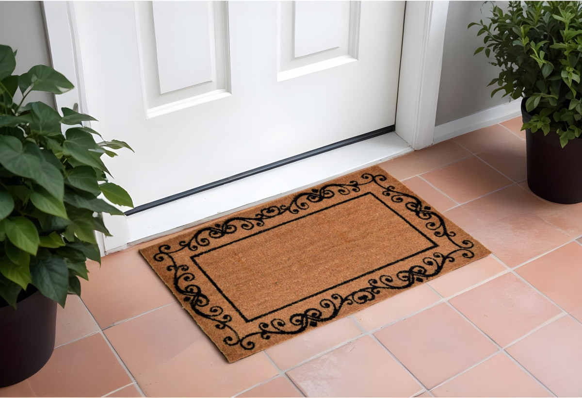 555544 Modern 18 x 30 in. Brown & Black Coir Scrollwork Outdoor Door Mat