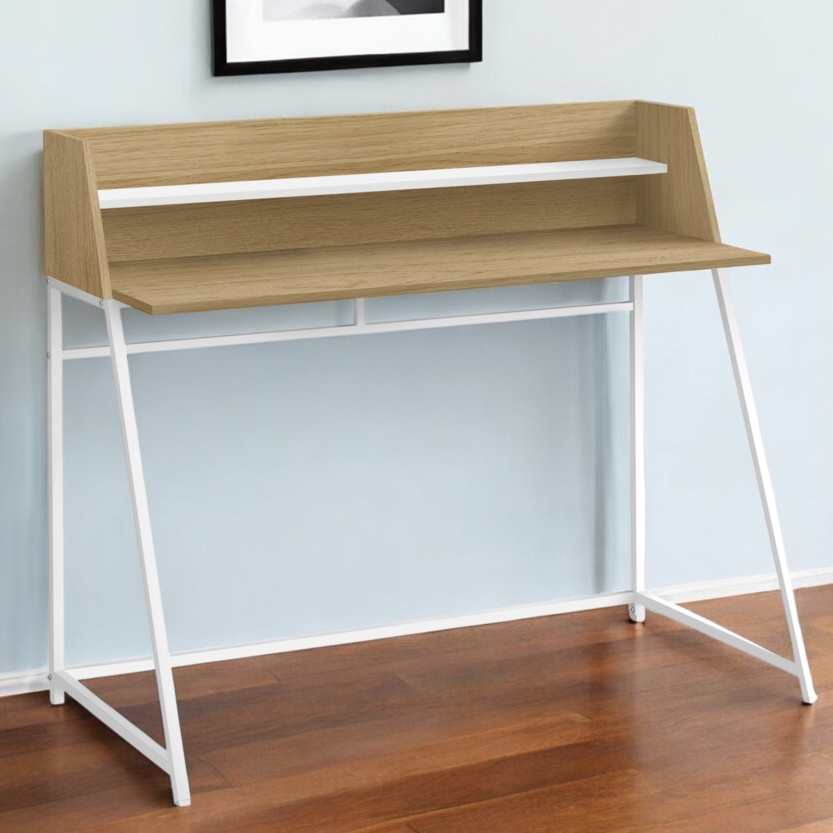 489987 47 in. Natural & White Wood & Metal Computer Desk