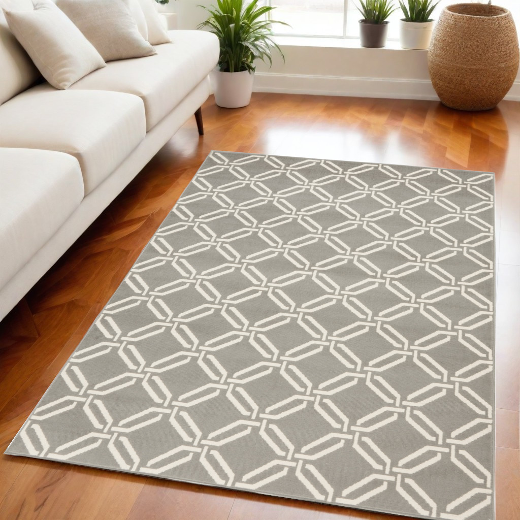 550129 5 x 7 ft. Trellis Non Skid Rectangle Area Rug, Gray & Ivory