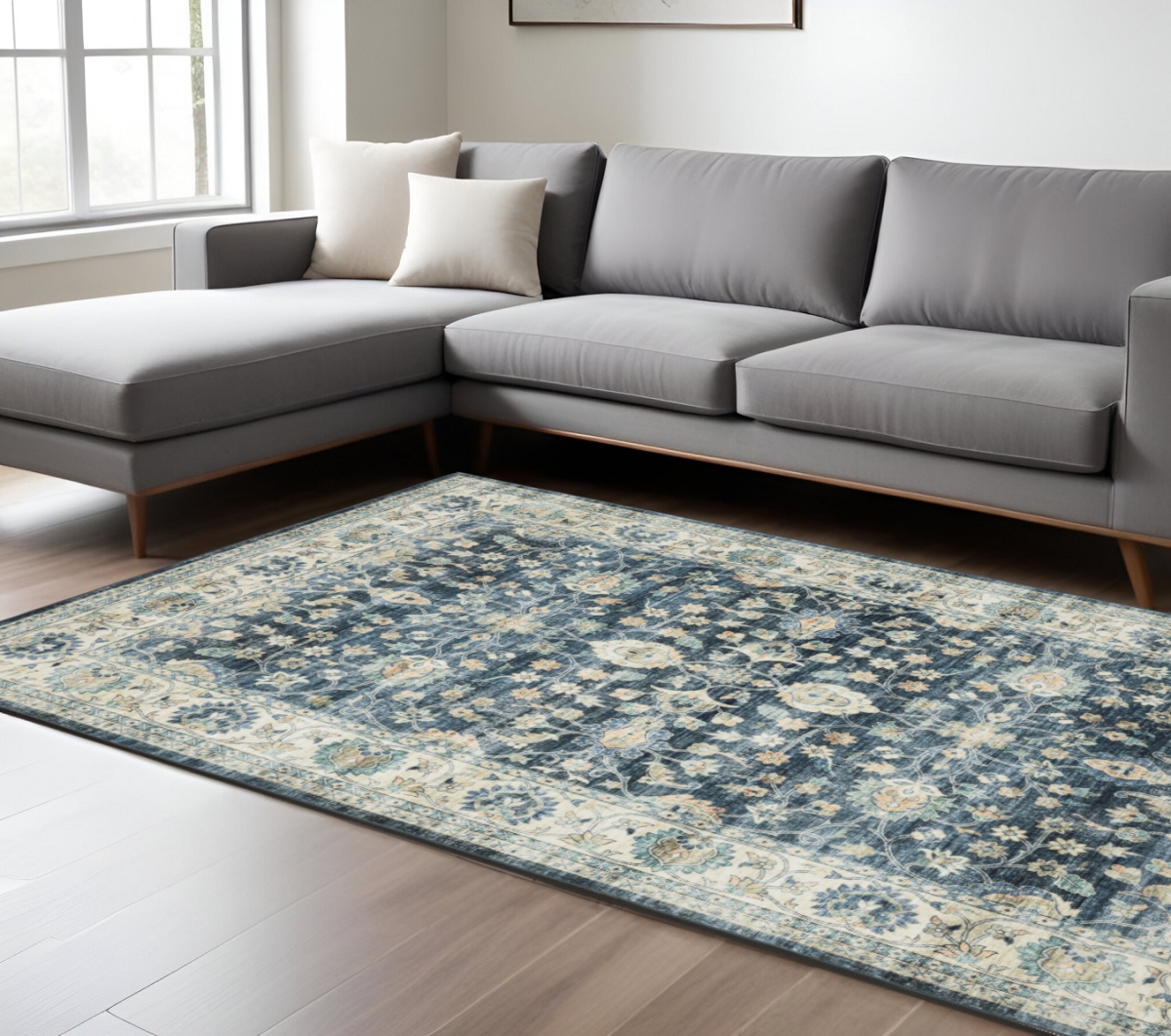 574706 8 x 10 ft. Oriental Distressed Rectangle Area Rug, Blue & Ivory