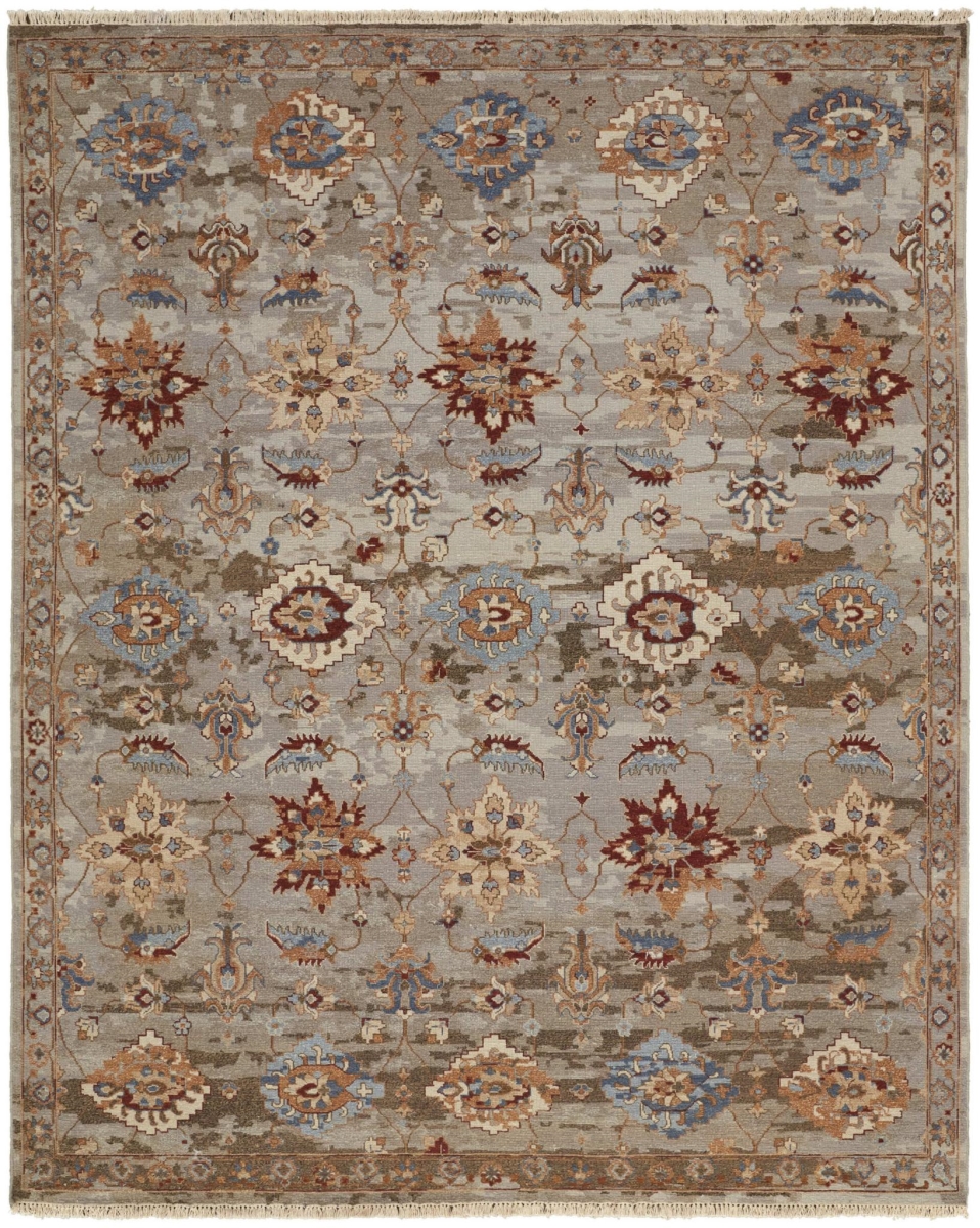 567355 6 x 9 ft. Tan, Brown & Gray Wool Floral Hand Knotted Rectangle Area Rug with Fringe