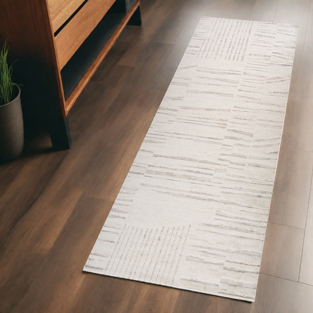 558506 2 x 5 ft. Geometric Distressed Rectangle Area Rug, Gray & Beige