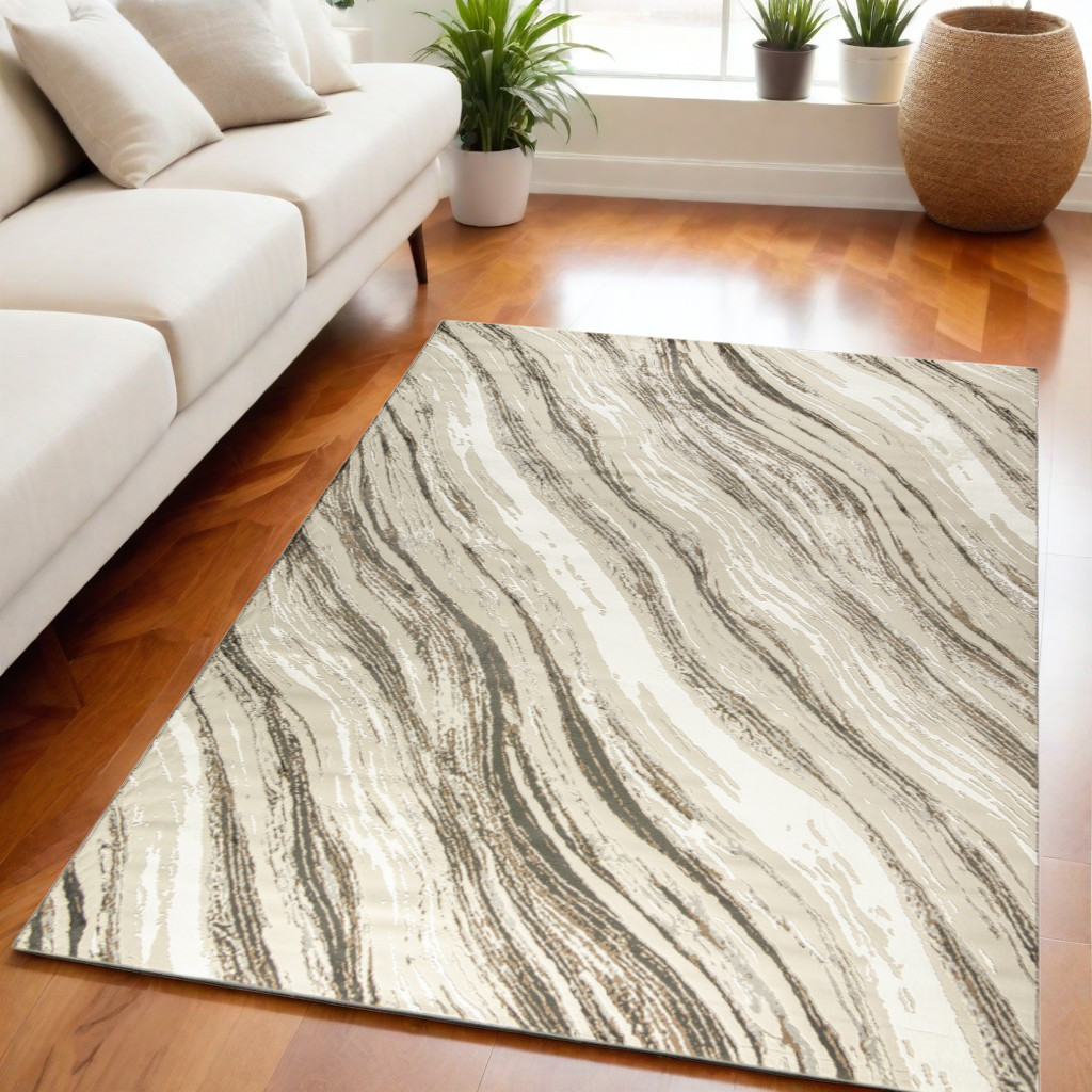 551345 9 x 12 ft. Abstract Non Skid Rectangle Area Rug, Beige, Black & Gray