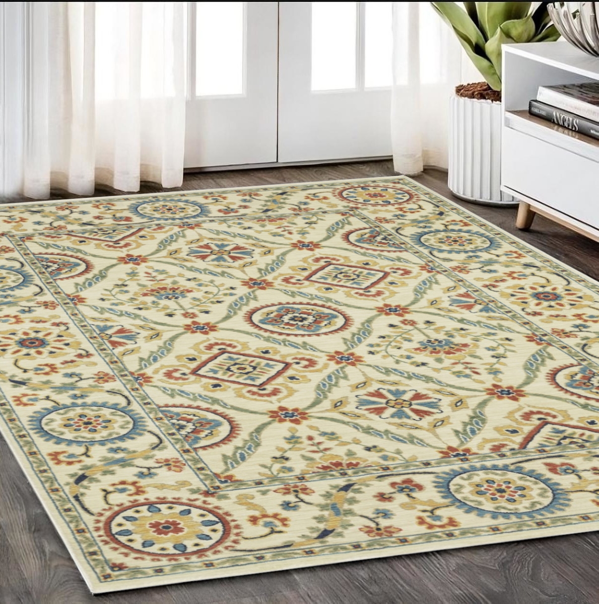574601 5 x 8 ft. Oriental Rectangle Area Rug with Fringe, Ivory, Blue & Orange
