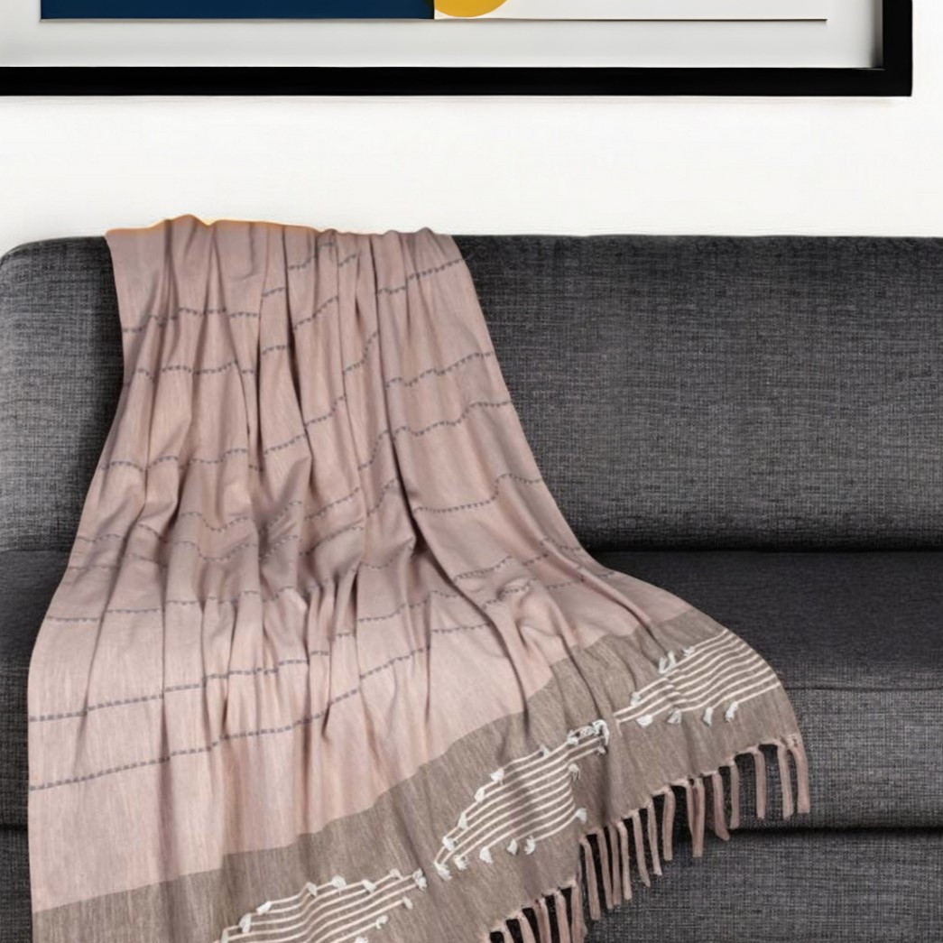 Cotton Striped Throw Blanket - Brown & Tan - 50 x 60 in. - Soft & Cozy