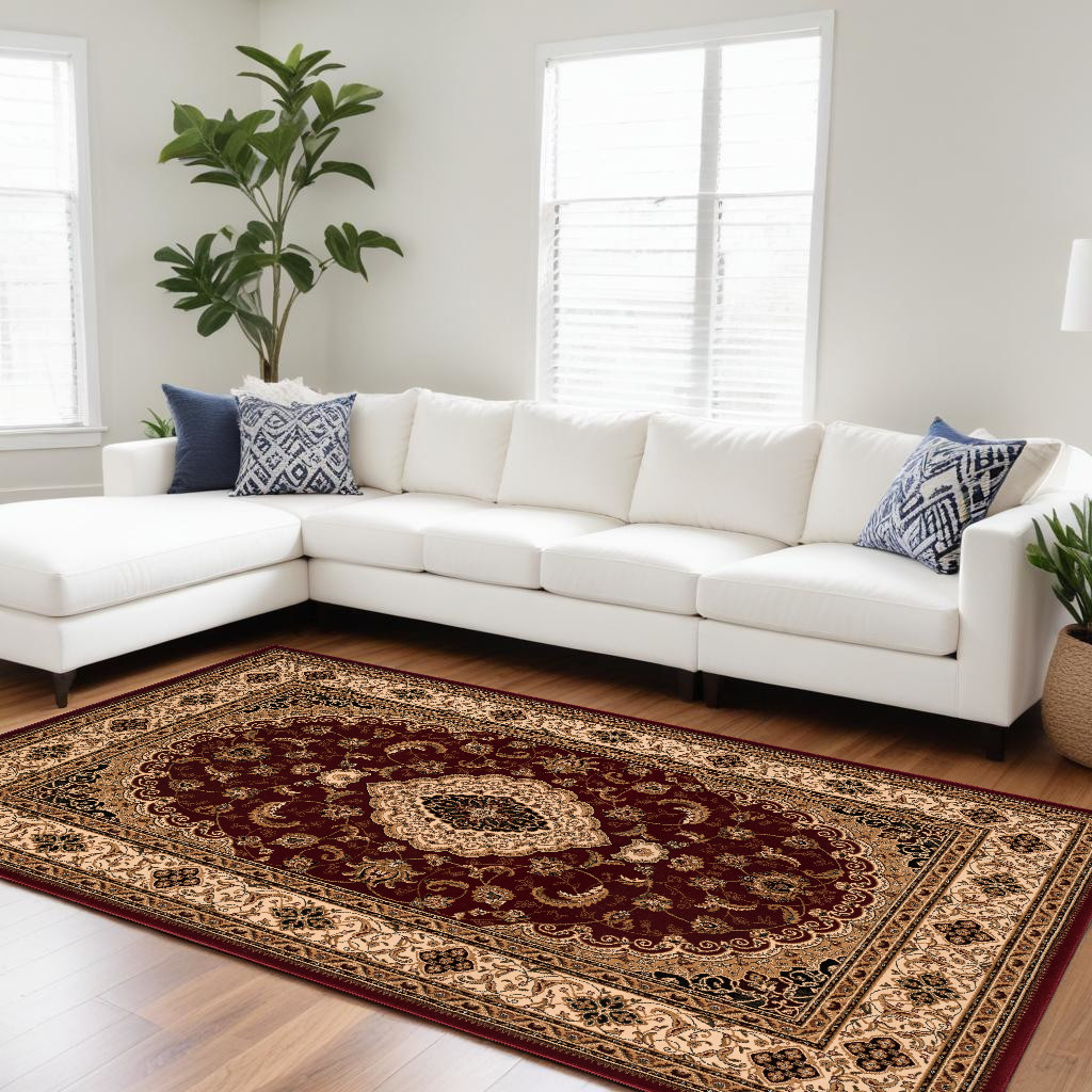 528823 10 x 13 ft. Oriental Distressed Rectangle Area Rug, Red & Beige