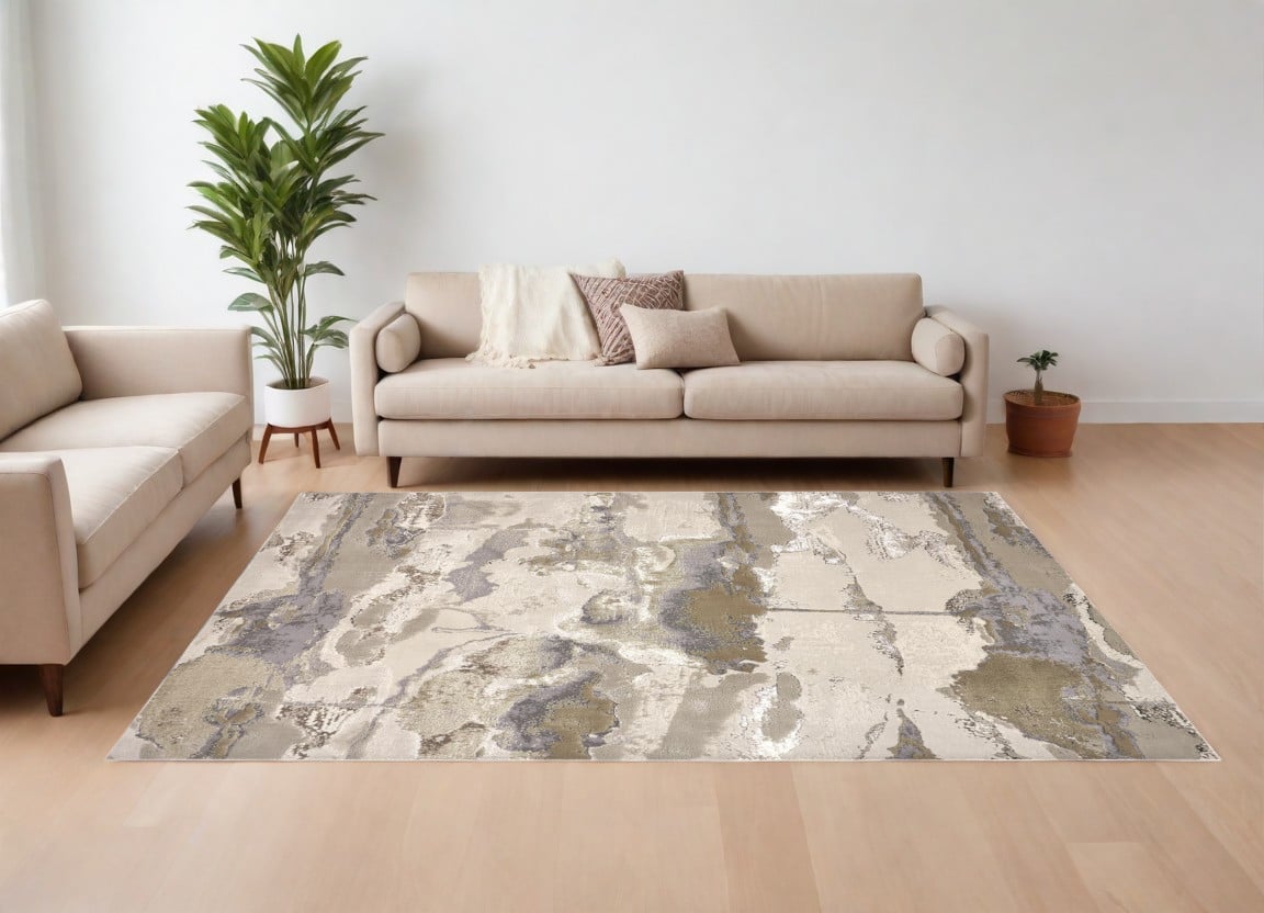 566579 8 x 10 ft. Abstract Power Loom Rectangle Area Rug, Ivory, Brown & Gray