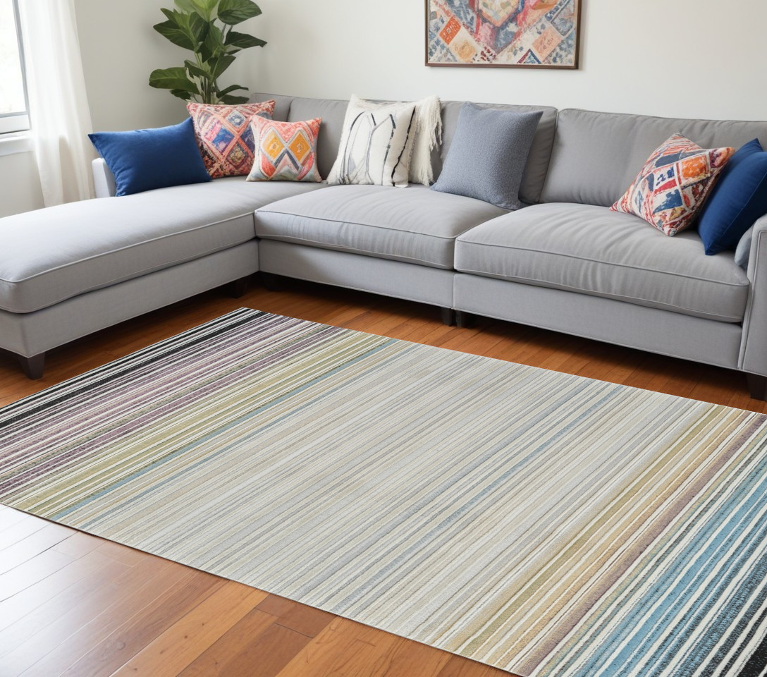 558870 7 x 10 ft. Abstract Distressed Rectangle Area Rug, Beige & Blue