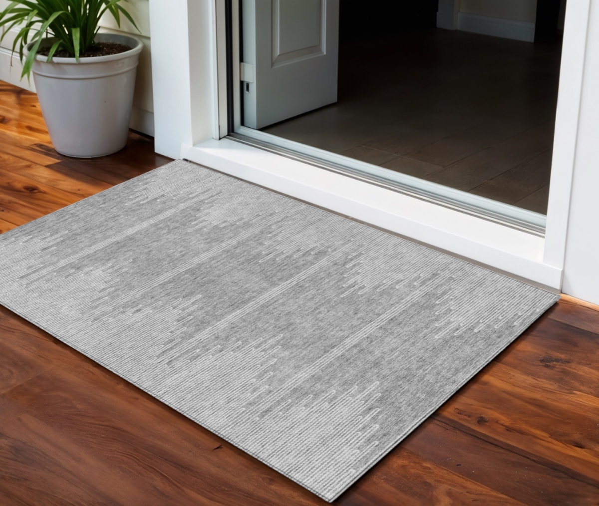 579907 3 x 5 ft. Abstract Washable Indoor & Outdoor Rectangle Area Rug, Gray & Ivory