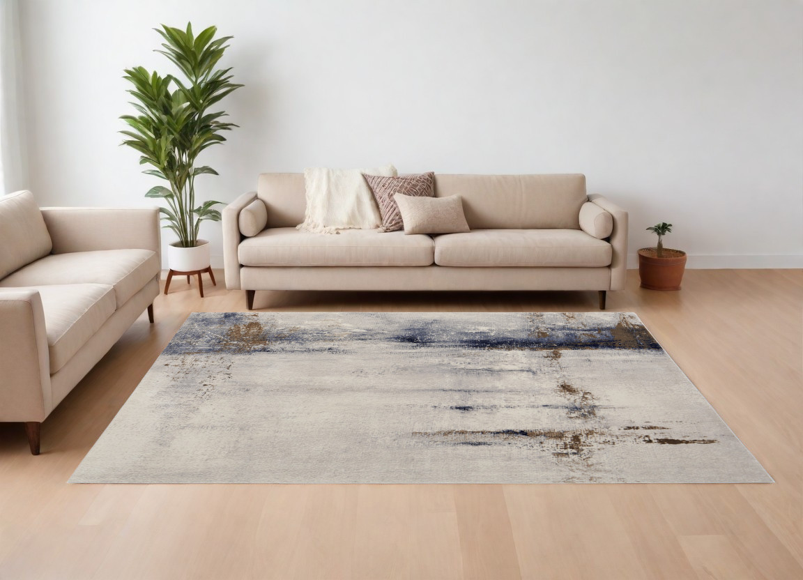 566724 10 x 13 ft. Abstract Power Loom Rectangle Area Rug, Ivory, Blue & Brown