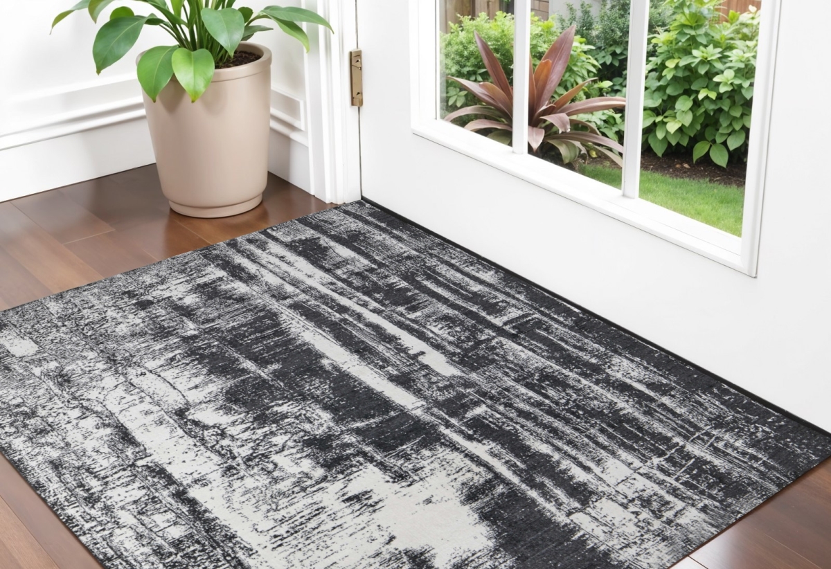 566747 2 x 3 ft. Abstract Hand Woven Rectangle Area Rug, Black & Gray