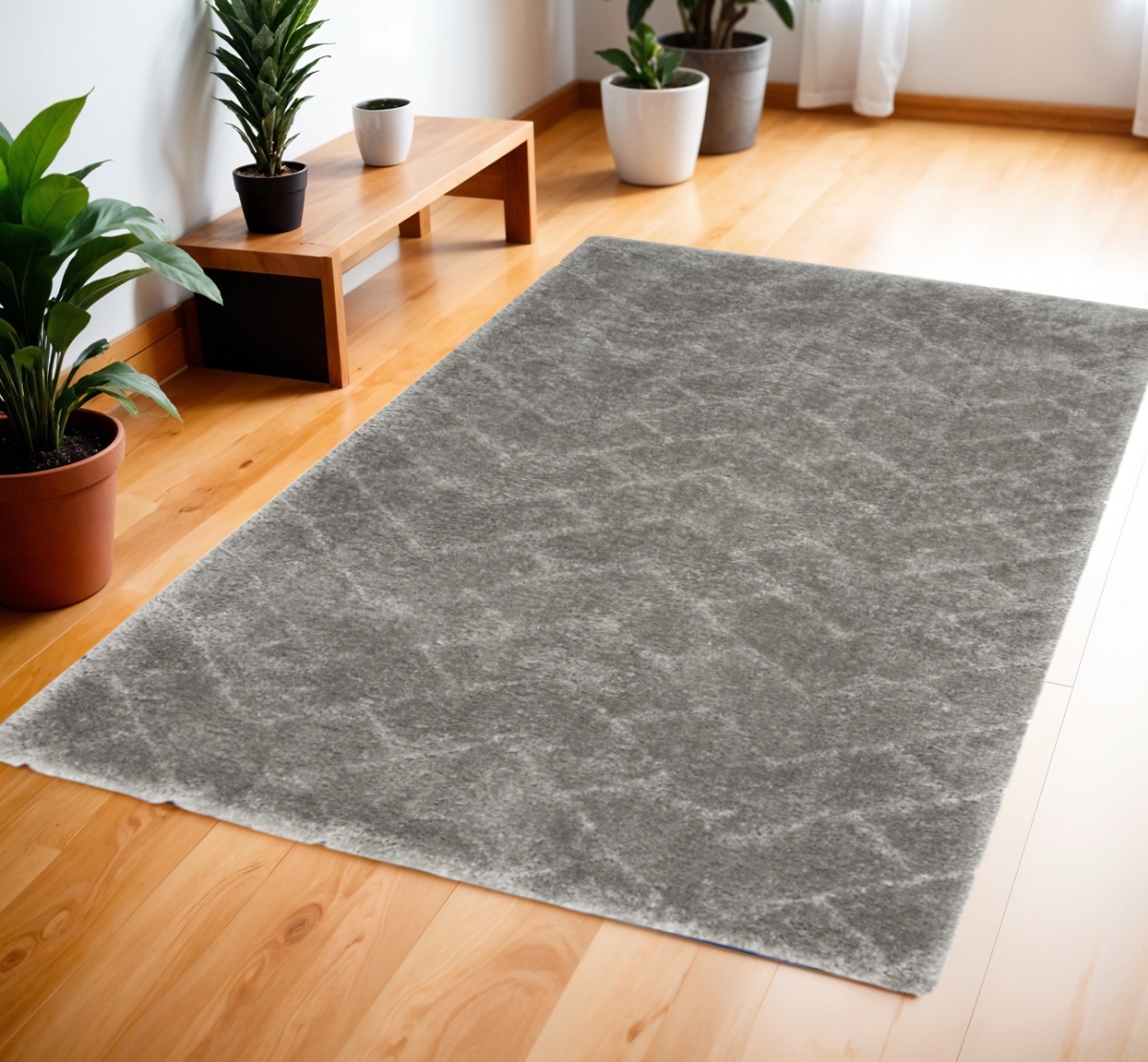 553110 4 x 6 ft. Shag Rectangle Area Rug, Gray