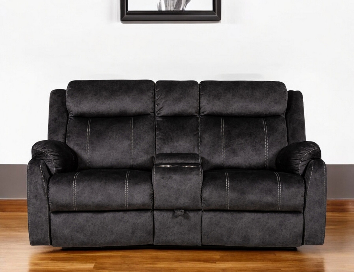 561565 70 in. Dark Gray Microfiber Manual Reclining Loveseat with Storage
