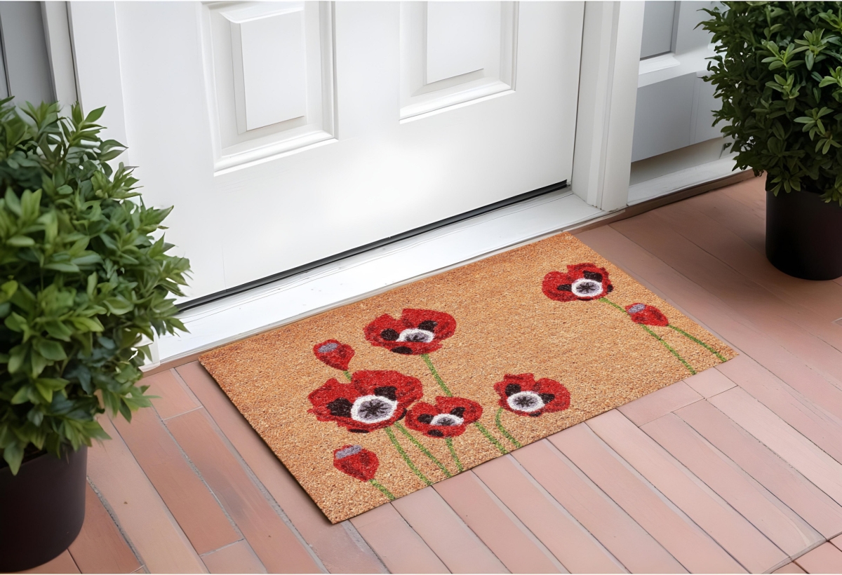 555252 17 x 29 in. Natural Red & Black Coir Floral Outdoor Door Mat