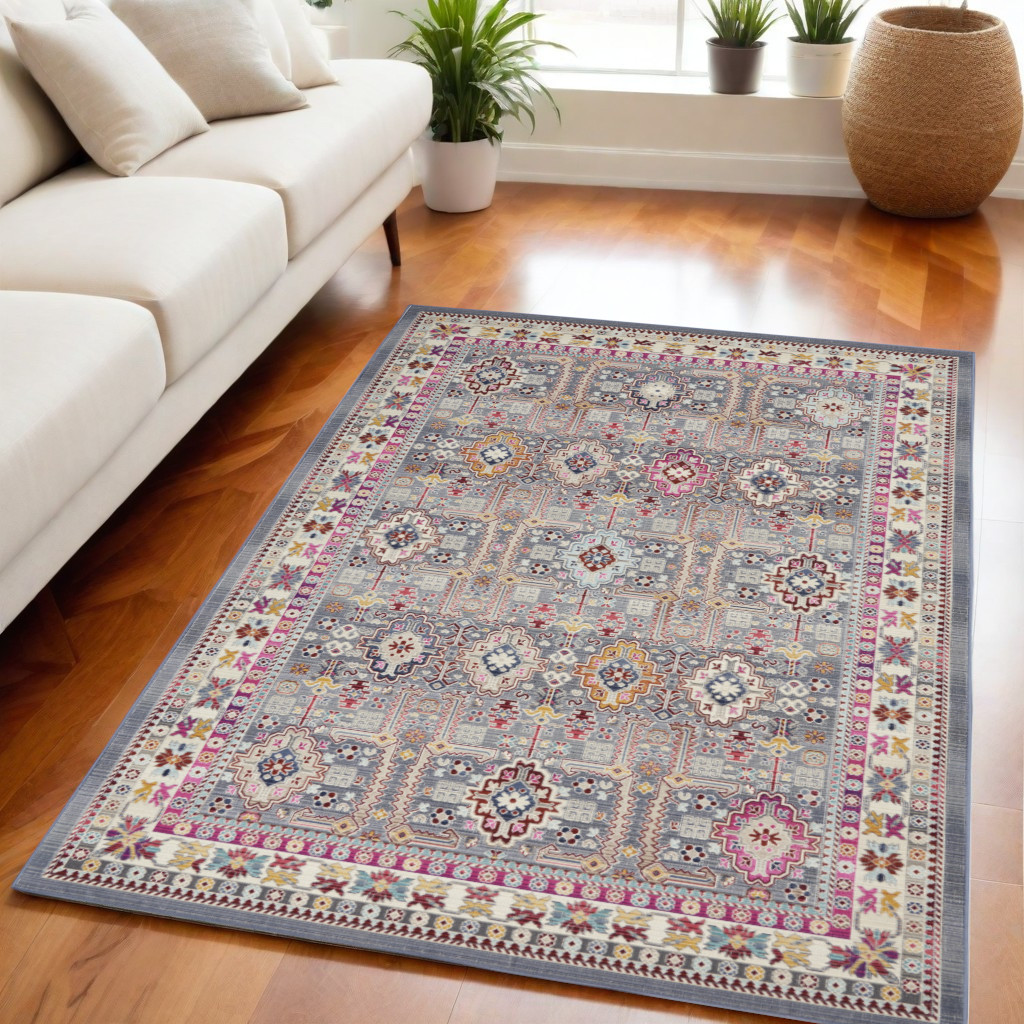 552696 5 x 8 ft. Floral Distressed Rectangle Area Rug, Ivory, Pink & Gray