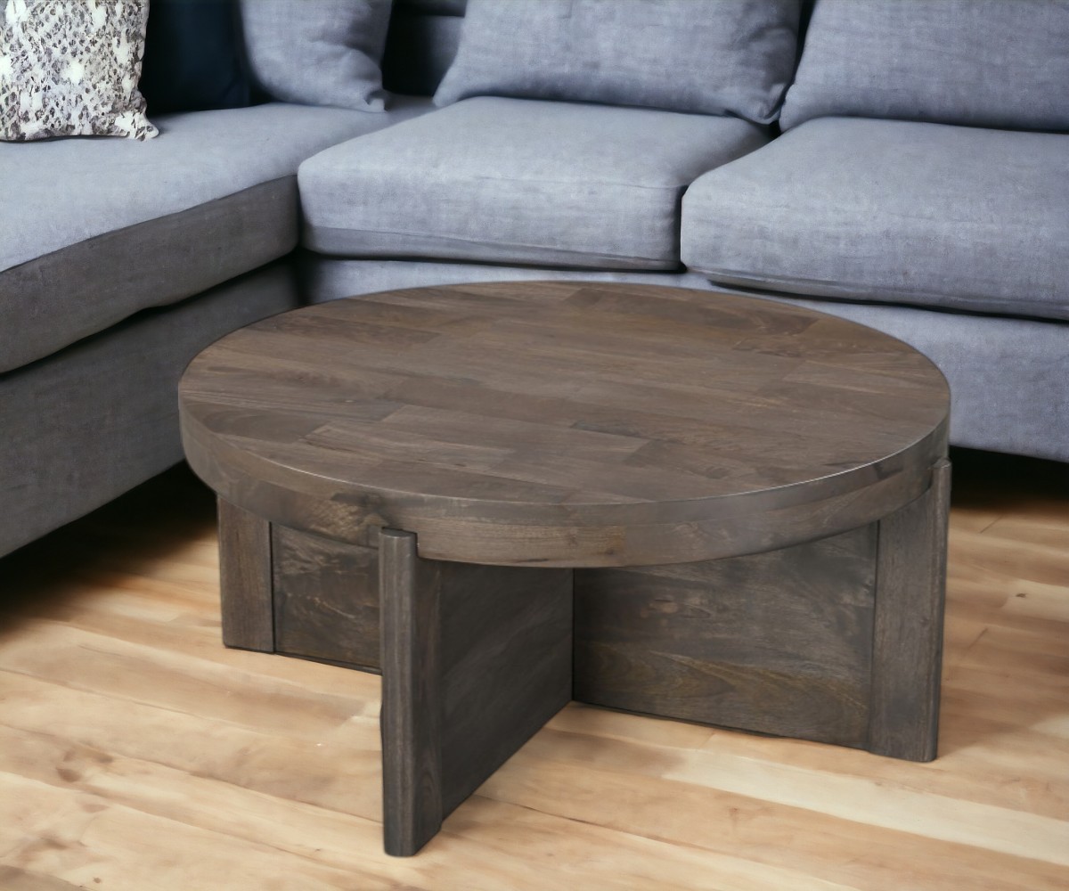 565305 36 in. Brown Solid Wood Round Coffee Table