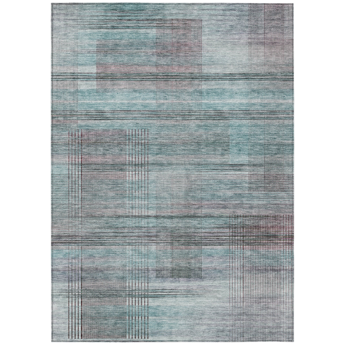 588070 3 x 5 ft. Striped Washable Indoor & Outdoor Rectangle Area Rug, Teal Blue, Gray & Charcoal