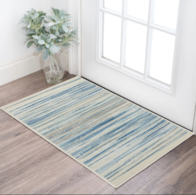 553323 2 x 4 ft. Striped Rectangle Area Rug, Ivory, Blue & Gray