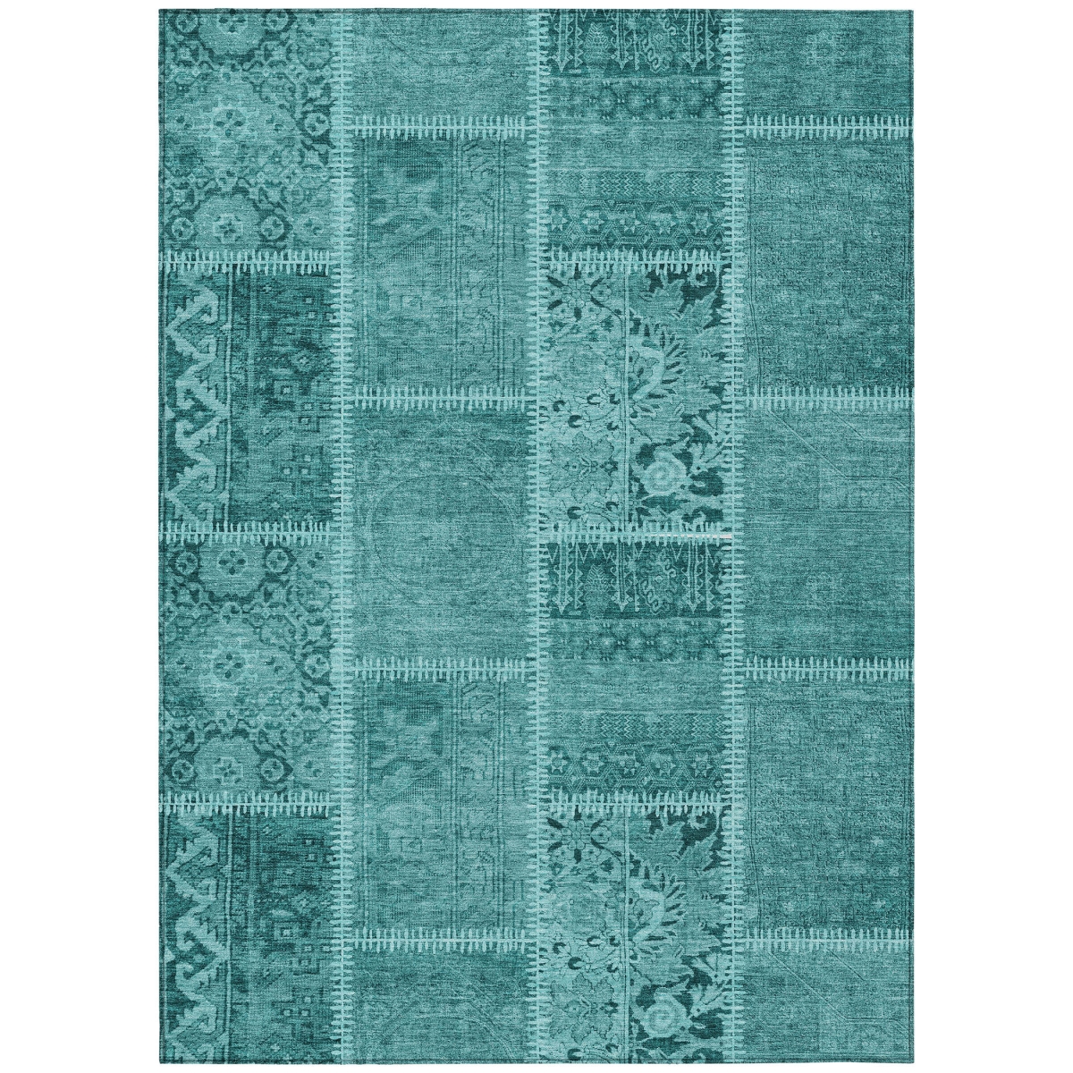 579408 10 x 14 ft. Patchwork Washable Indoor & Outdoor Rectangle Area Rug, Turquoise, Teal Blue & Aqua