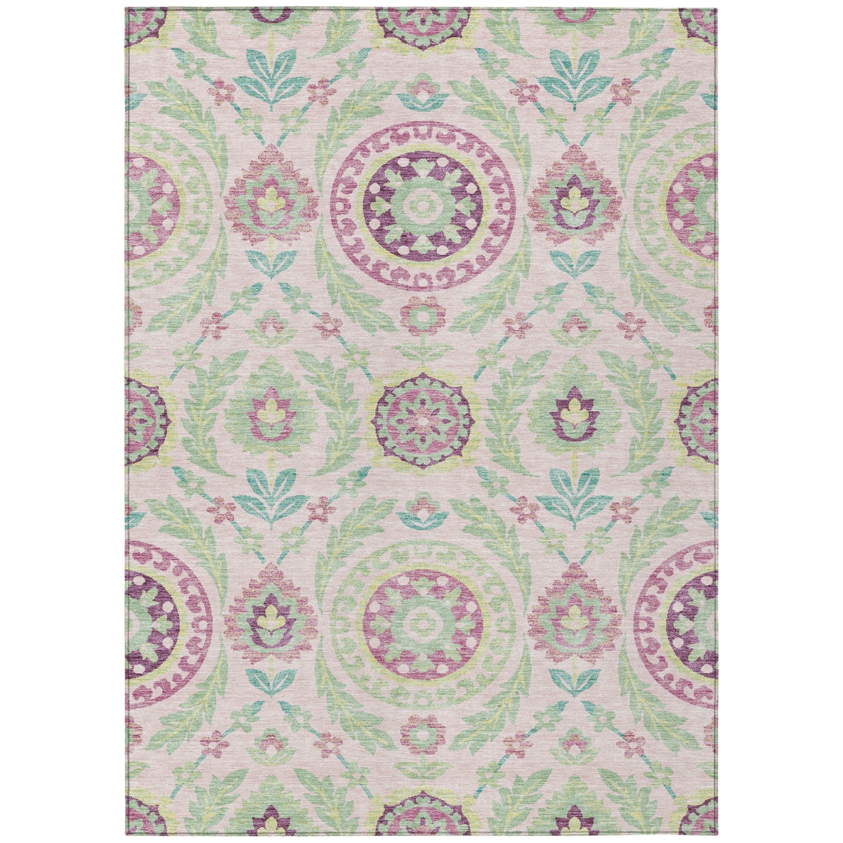 584933 5 x 8 ft. Floral Washable Indoor & Outdoor Rectangle Area Rug, Pink, Mauve & Mint Green