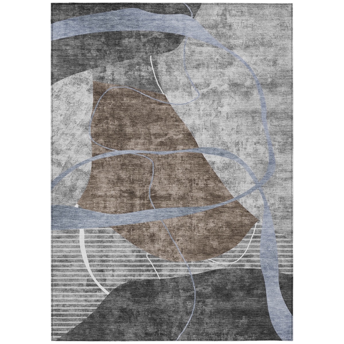 587579 5 x 8 ft. Abstract Washable Indoor & Outdoor Rectangle Area Rug, Chocolate, Gray & Charcoal