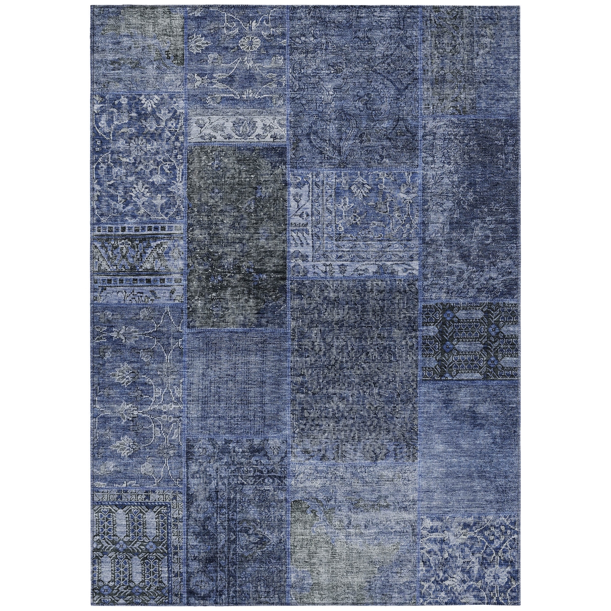 580907 8 x 10 ft. Patchwork Washable Indoor & Outdoor Rectangle Area Rug, Navy Blue, Blue & Charcoal
