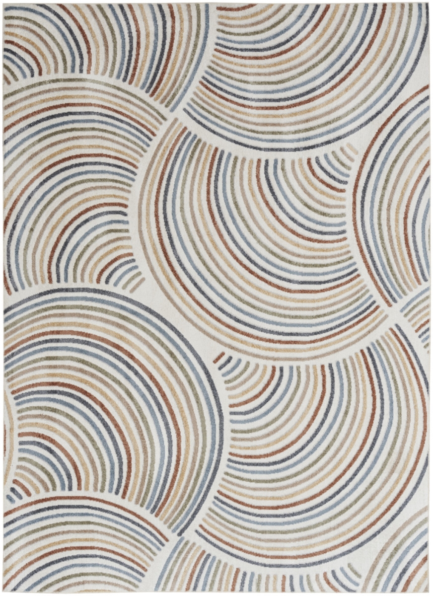 532851 3 x 5 ft. Geometric Power Loom Washable Rectangle Area Rug, Blue & Ivory