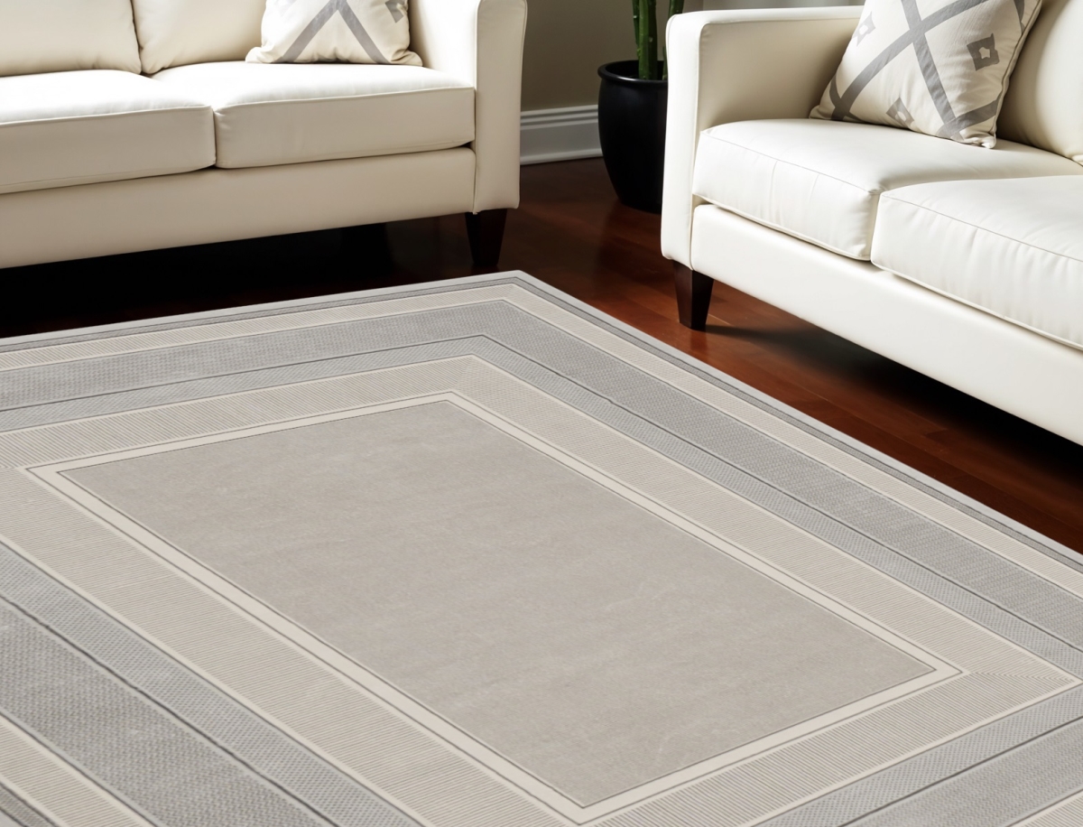 551430 9 x 12 ft. Geometric Non Skid Rectangle Area Rug, Silver & Ivory