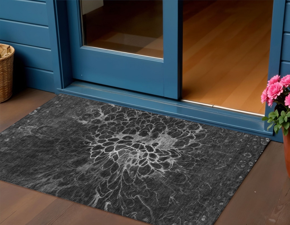 580070 3 x 5 ft. Abstract Washable Indoor & Outdoor Rectangle Area Rug, Charcoal, Gray & Silver