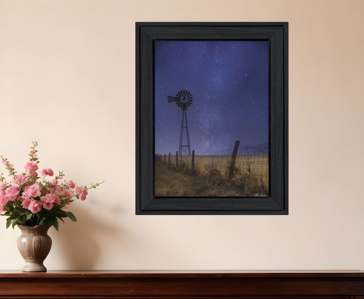 529989 Modern Starlit Night Black Framed Print Wall Art