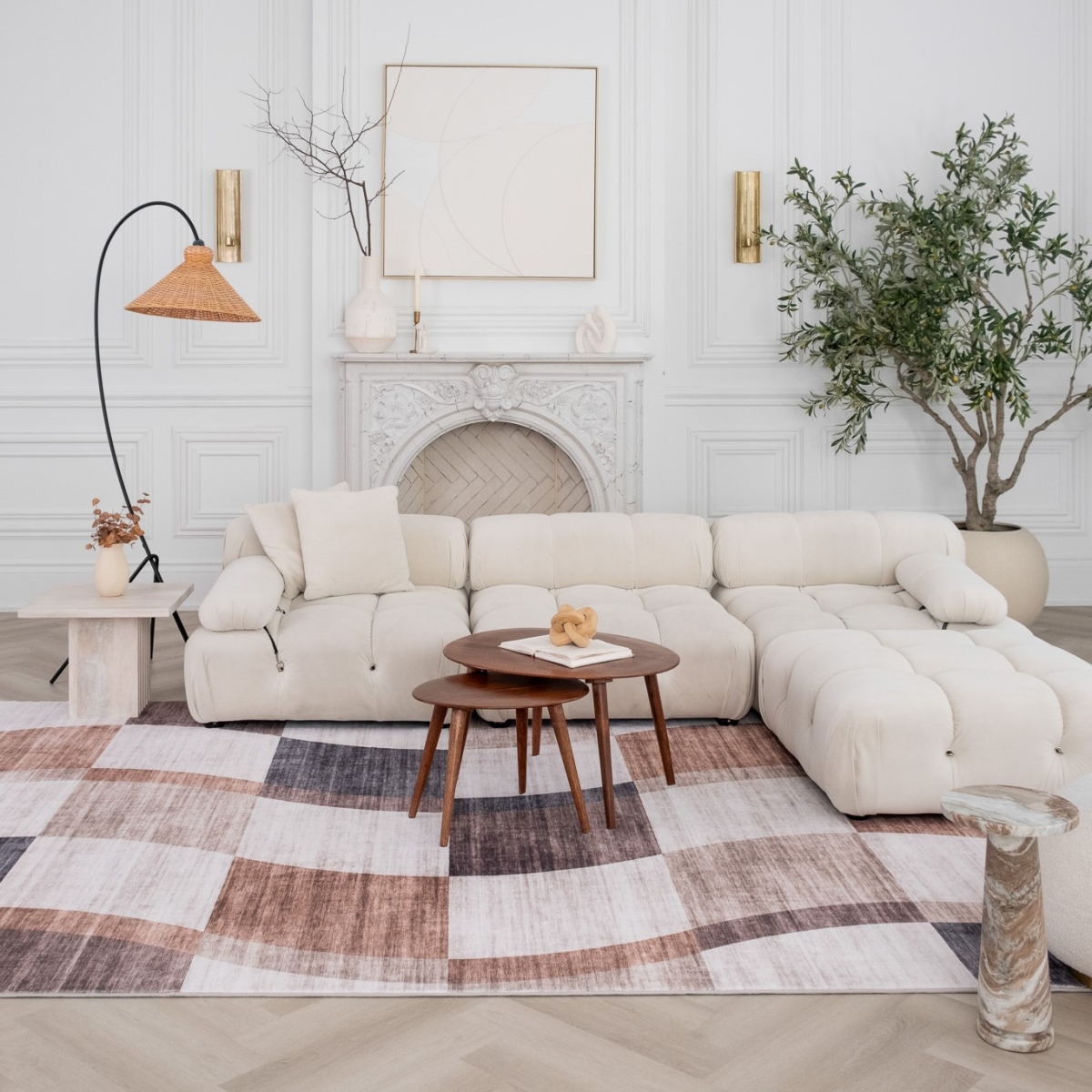 570039 4 x 6 ft. Checkered Rectangle Area Rug, Beige, Brown & Gray