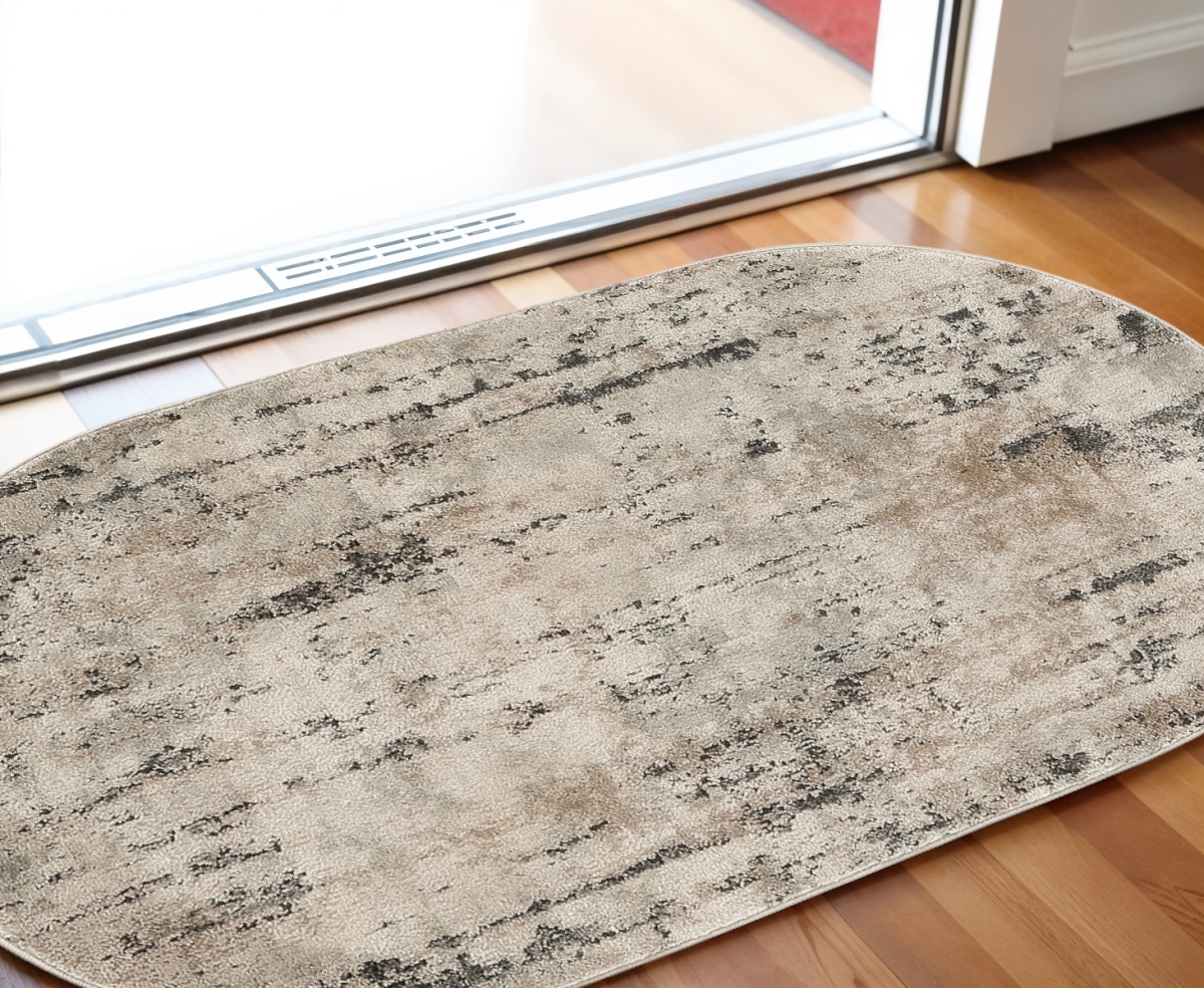 545124 3 x 5 ft. Beige & Gray Abstract Power Loom Oval Area Rug