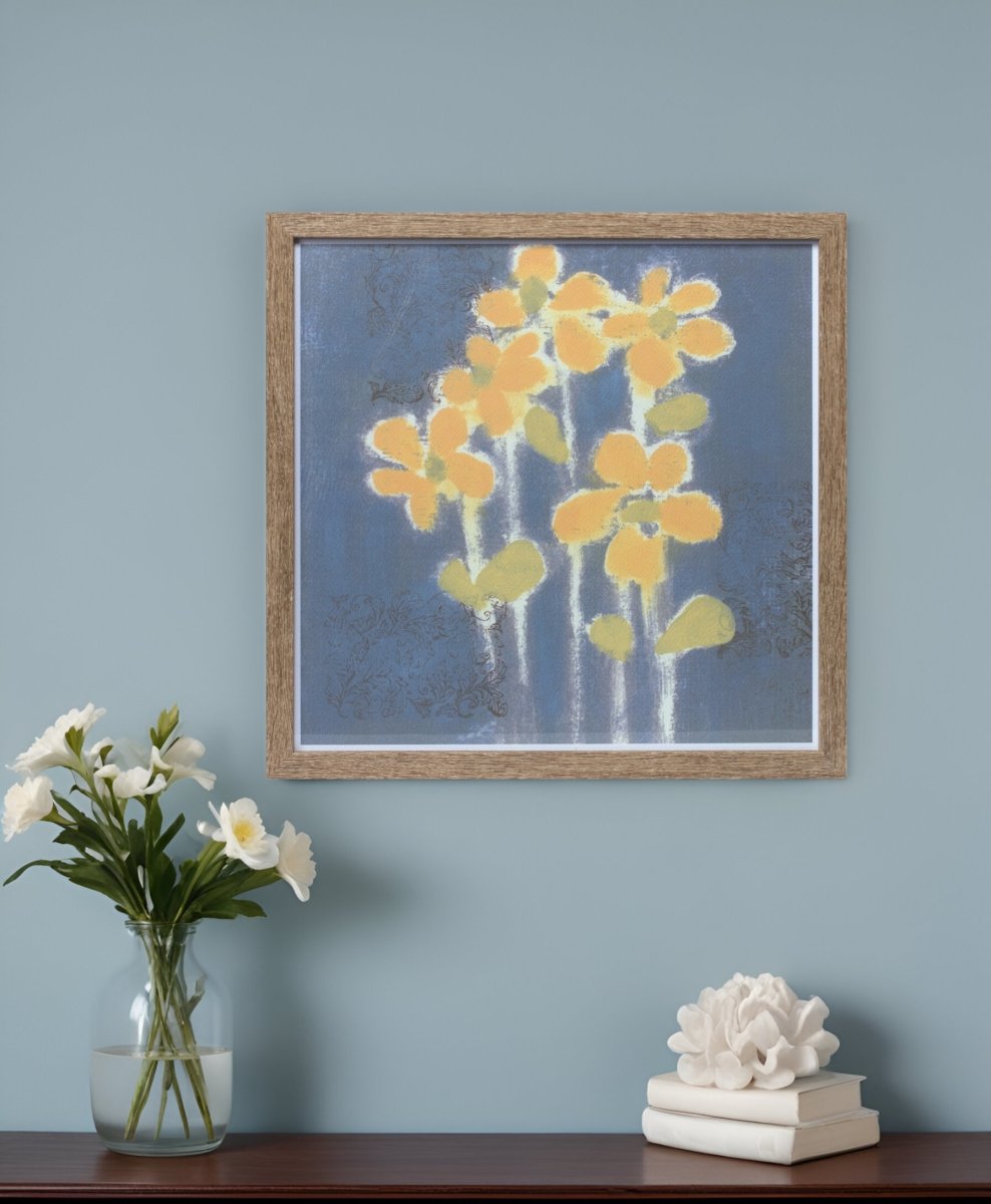 Picture of HomeRoots 516367 15 x 15 in. Blue & Yellow Flower Wood Framed Art