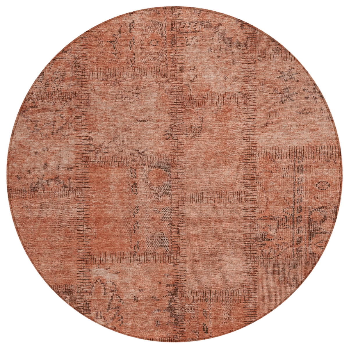581613 8 ft. Round Patchwork Washable Indoor & Outdoor Area Rug, Salmon, Copper & Gray
