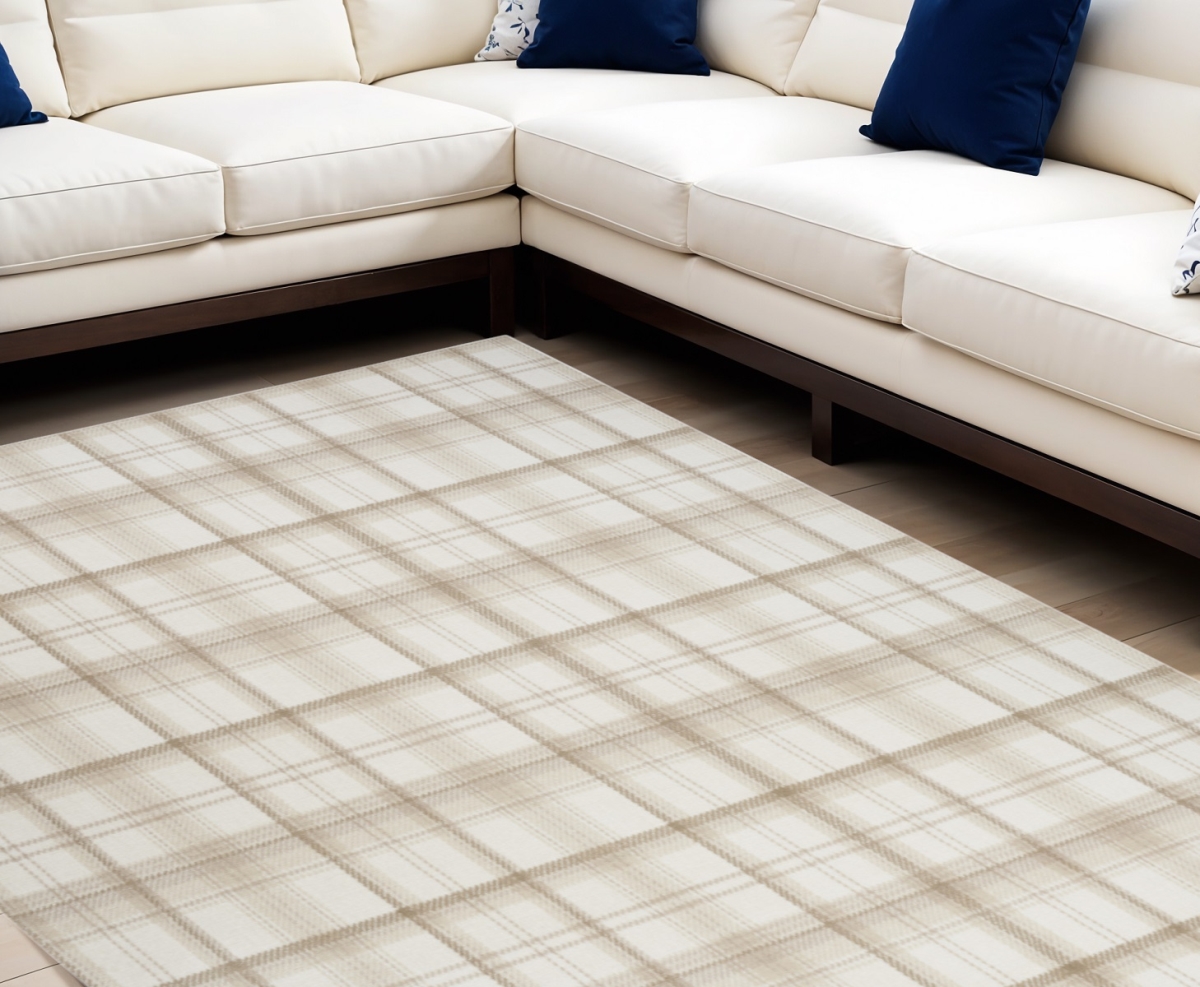 545407 8 x 10 ft. Beige & Ivory Plaid Power Loom Rectangle Area Rug