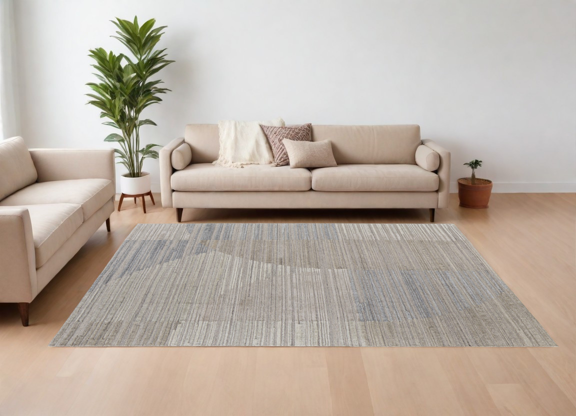 567017 9 x 12 ft. Abstract Hand Woven Worn Faded Rectangle Area Rug, Tan & Blue