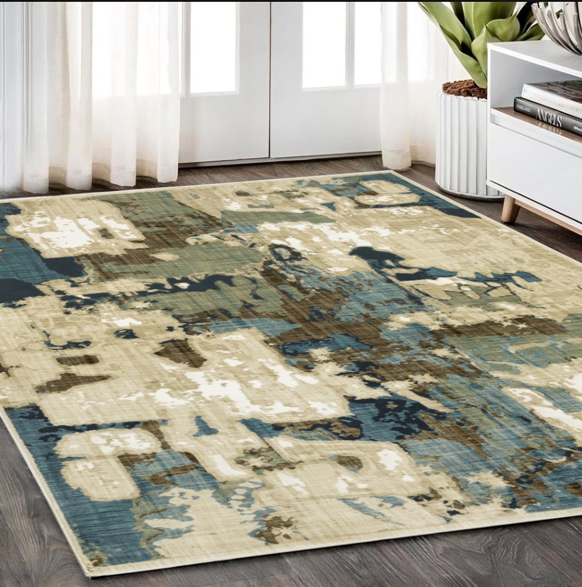 575582 5 x 8 ft. Abstract Rectangle Area Rug, Beige, Blue & Brown