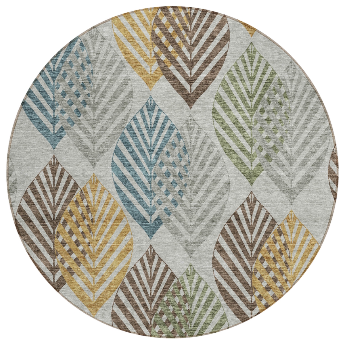 584418 8 ft. Round Floral Washable Indoor & Outdoor Area Rug, Gray, Silver & Teal Blue